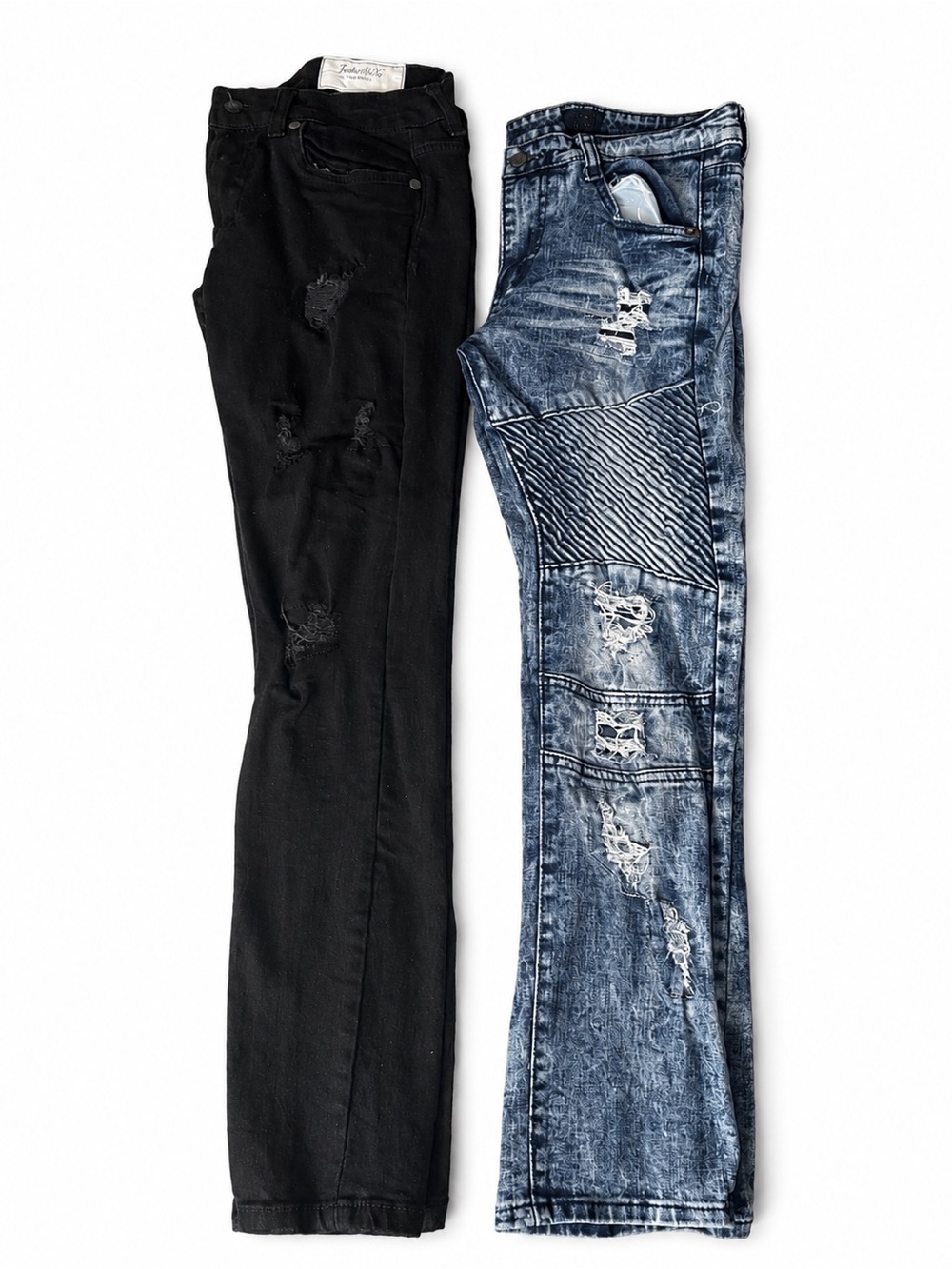 Boys Distressed Skinny Jeans - Black & Blue Wash